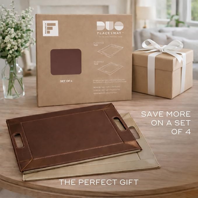 2-in-1 Serving Tray & Placemat | Faux Leather & Reversible | Lays Flat as a Placemat or Folds into an Ottoman Food Tray, Easy to Clean - Image 8