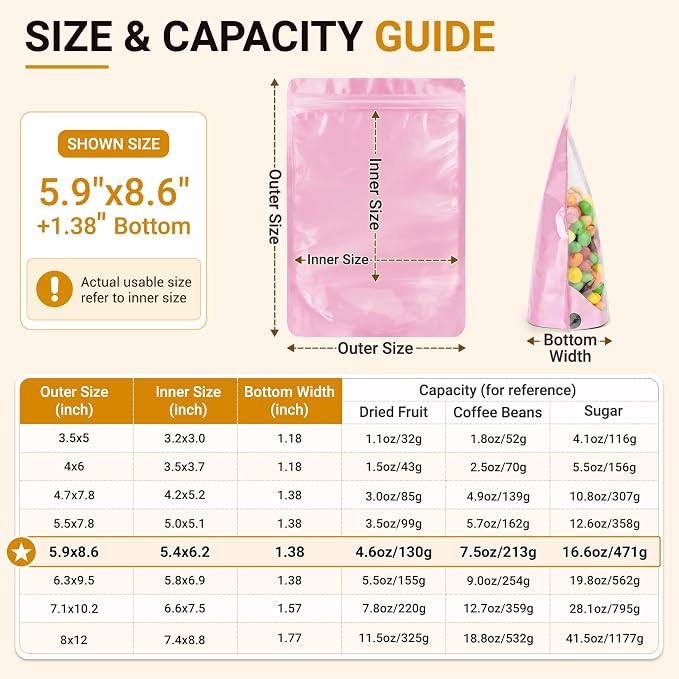 ANZNKU 100PCS Mylar Bags Resealable Small Smell Proof Bags(Pink, 5.9x8.6) | Stand Up Foil Pouches Clear Window, Sealable Bags for Small Business Packaging Snack Party Favors Candy Treats Food Storage - Image 2