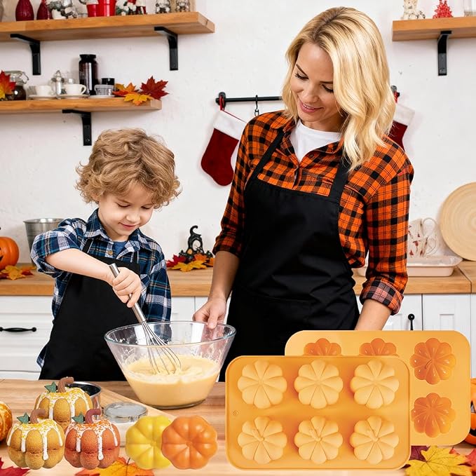 2Pcs Pumpkin Cake Molds Silicone 3D Pumpkin Cake Cupcake Pan Thanksgiving Silicone Molds Autumn Fall Ice Tray Mold Thanksgiving Chocolate Baking Jello Moulds Harvest Candy Mold for Holiday Decor