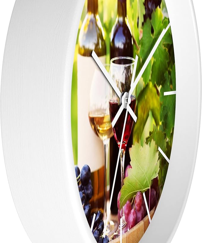 Mozingo ~ Wine Clock for Kitchen Bar Wall It's Wine O'clock Silent Time Gift Home Decor Made In USA, 10" (Hour Marks - Lines, Clock Frame Color - White, Wine Theme #03) - Image 2