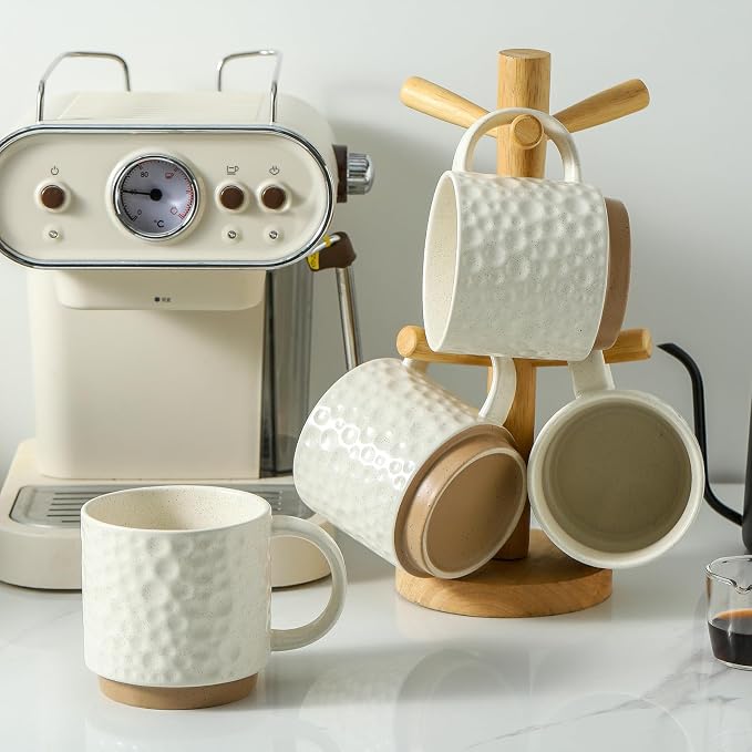 Nihow 16OZ Stackable Coffee Mug Set, Large Ceramic Coffee Mug Set of 4,Coffee Cup Set for Cappuccino/Latte/Cocoa,Dishwasher & Microwave Safe, Matte White - Image 5