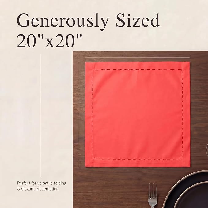 Urban Villa Hemstitch Cloth Dinner Napkins Cotton 20”x20” (Set of 12)-Red - Image 6