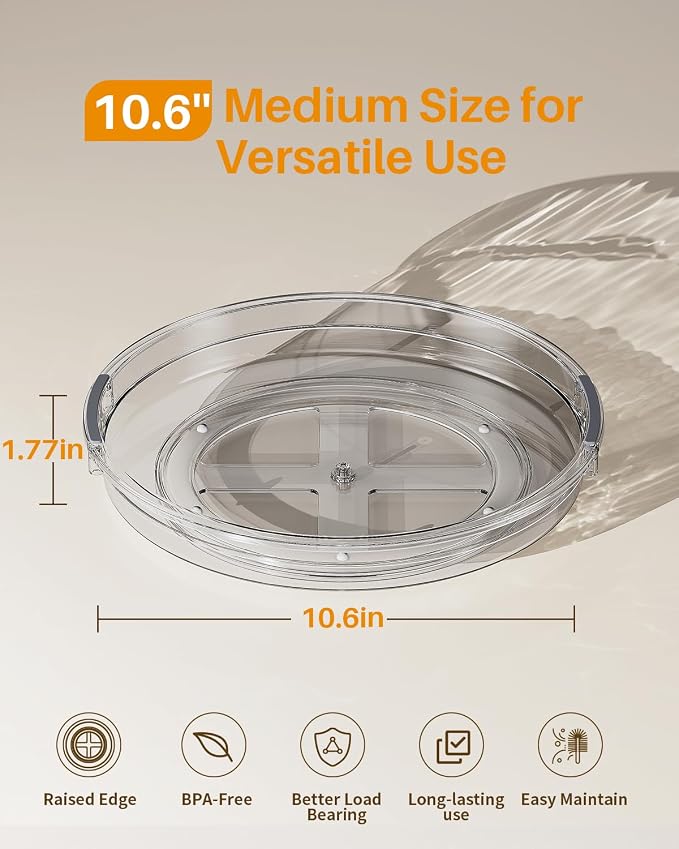 LAMU 2 Pack 10.6in Lazy Susan Organizer Turntable for Cabinet, Lazy Susan for Refrigerator Rotating Organizer for Fridge, Kitchen, Pantry, Countertop, Bathroom, Medicine Cabinet Organizer, Gray - Image 6