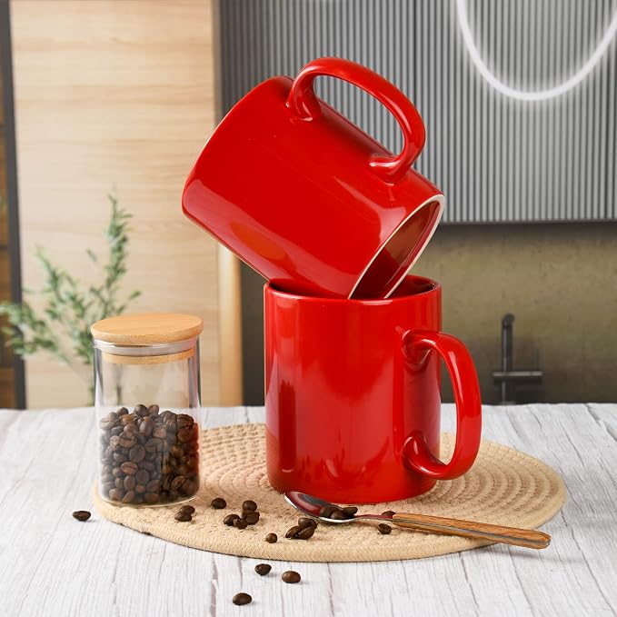 BYCNZB 30oz Super Large Ceramic Coffee Mugs Large Handles Set of 2 (Red) - Image 4