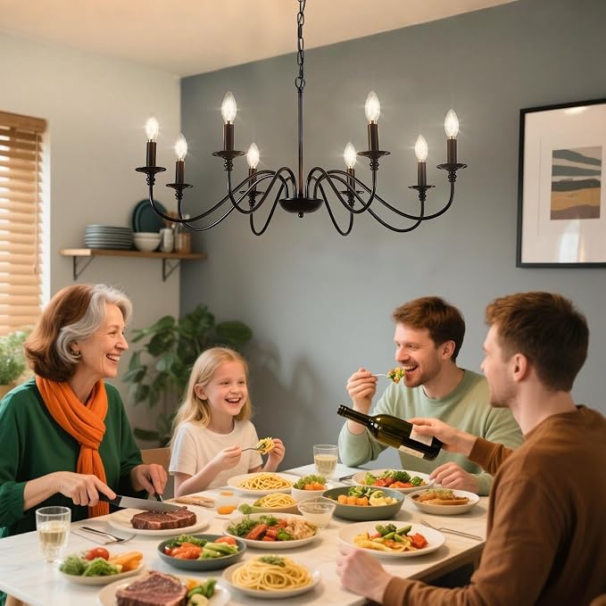 Depuley Black Chandelier Light Fixture: Vintage 8-Light Candle Chandeliers for Dining Room Lighting - Modern Hanging Pendant Lights Kitchen Island - Farmhouse Chandelier Chandeliers for Bedroom - Image 3