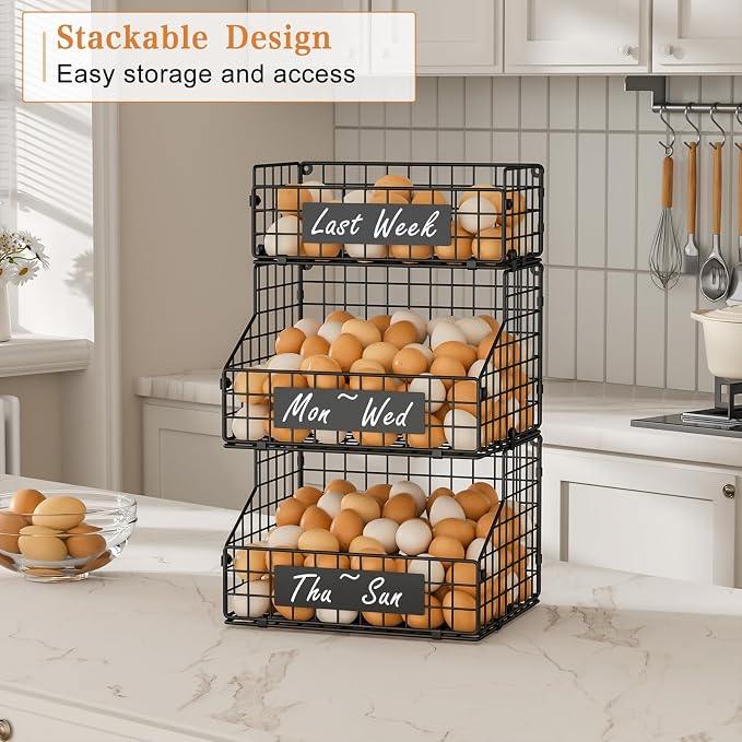 Egg Holder Countertop with DIY Nameplate, Egg Collecting Basket | 3 Tier Stackable Wire Baskets for Gathering Fresh Eggs, Large Egg Rack for Countertop/Wall-Mounted, Medium (Patent Pending) - Image 6