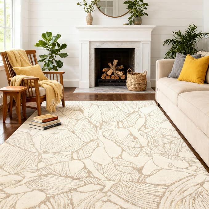 5x7 Area Rug, Machine Washable Living Room Rug - Non-Slip Low Pile Accent Rug for Bedroom, Pet Friendly, Modern Vintage Geometric Design by RICKYSERRA