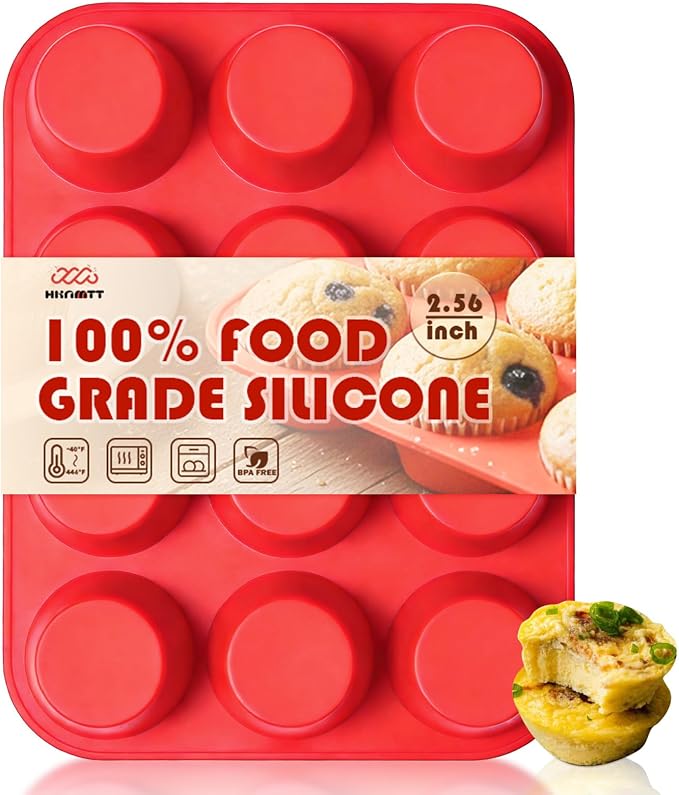 HKNMTT Silicone Muffin Pans for Baking 12Cups BPA-Free Egg Bites Mold | Regular Size, Non-Stick, Food-Grade, Oven Safe, Cupcake Pan Muffin Tin by HKNMTT