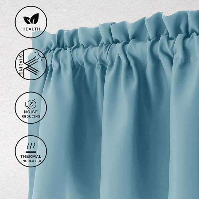 Hiasan Valance Curtains for Kitchen Blackout Thermal Insulated Solid Window Curtain Valance, Stone Blue, 52 x 18 Inches, 1 Panel - Image 2