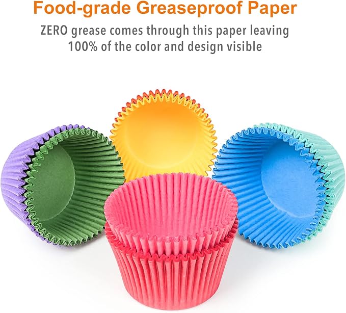 Bright Rainbow Jumbo Cupcake Liners 400-Count, Large Solid Colorful Paper Baking Cups for Baking - Image 2