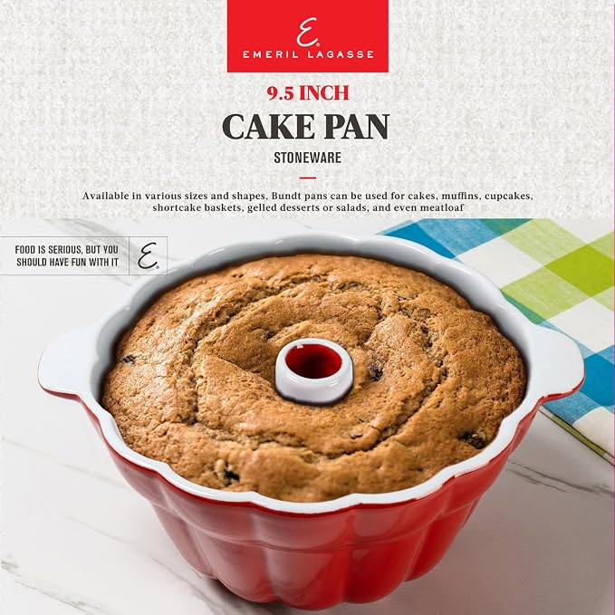 Emeril Lagasse Fluted Cake Pan Stoneware 9.5 in – Pound Cake Baking Pan, Perfect for Baking Delicious Cakes! - Image 3