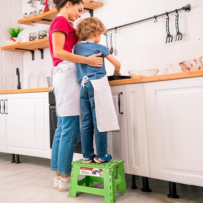 ACSTEP Folding Step Stool 9 Inch for Kids and Adults, 300 lbs, Green | Lightweight Plastic Small Foldable Step Stool with Handle, Non-Slip, for Kitchen, Bathroom, Bedroom and Closet - Image 8