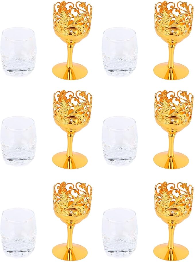 6Pcs Metal Wine Glass Set, Removable Stem or Stemless Design, Embossed Glassware for Home Bar, Dishwasher Safe - Image 3