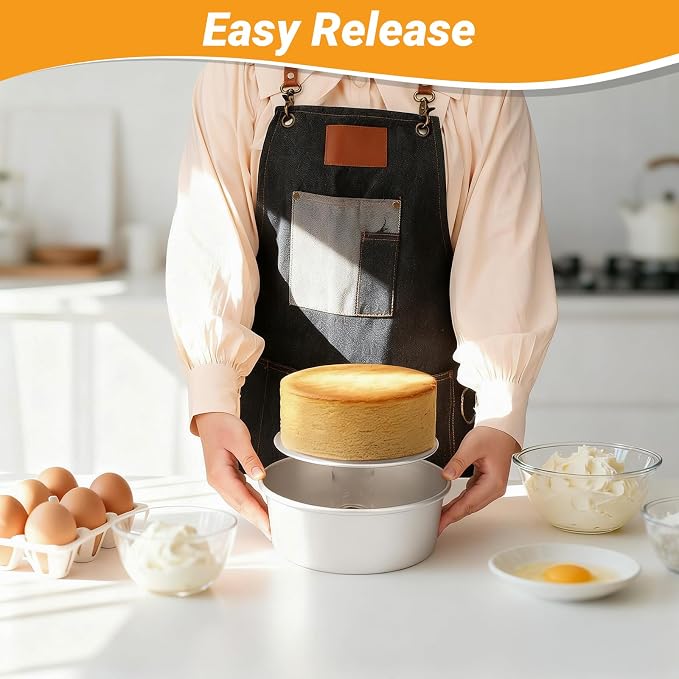 Beasea Cake Pans Removable Bottom, 8 inch Cheesecake Baking Pan Set of 2, Round Movable Cake Pan Aluminum Alloy Mini Cake Pan for Oven Baking - Image 5