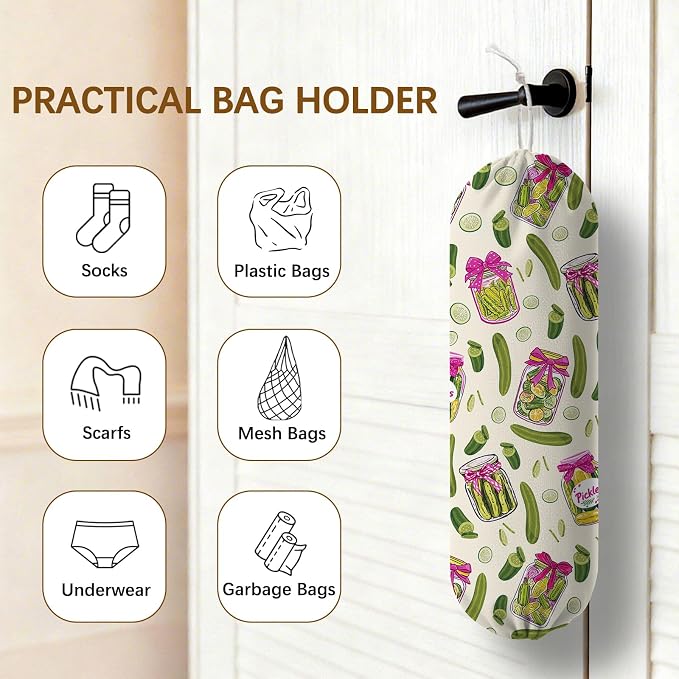 Pickle Plastic Bag Holder Dispenser, Plastic Grocery Bag Organizer & Wall Mount Paper Trash Bags Saver Storage for Kitchen Home Pantry Decor, Pickle Kitchen Decor Shopping Bags Storage Dispenser - Image 4