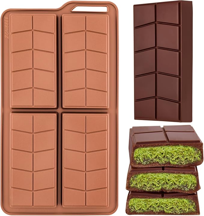 Dubai Chocolate Molds 0.82 Inch Deep,Silicone Chocolate Bar Mold Non-Stick Flexible Thick Homemade Chocolates Candies and Desserts 1pcs(Brown) by ZONBBEE