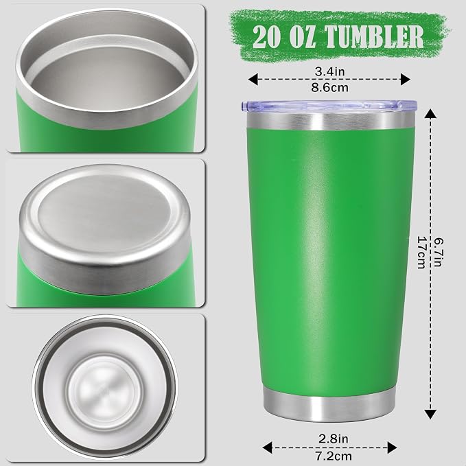 20oz Tumbler Insulated Coffee Tumblers with Lid Stainless Steel Green 1P | 20 oz Tumblers Double Wall Insulated Vacuum 20oz Coffee Mug Leak Proof Tumblers with Lid Powder Coated - Green 1 Pack - Image 4