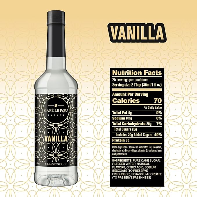 "NEW" Café Le Rou Vanilla Classic Syrup - 25.4 oz, 1 Pack with 1 Gold Pump Dispensers 25.4 Fl Oz (Pack of 1)