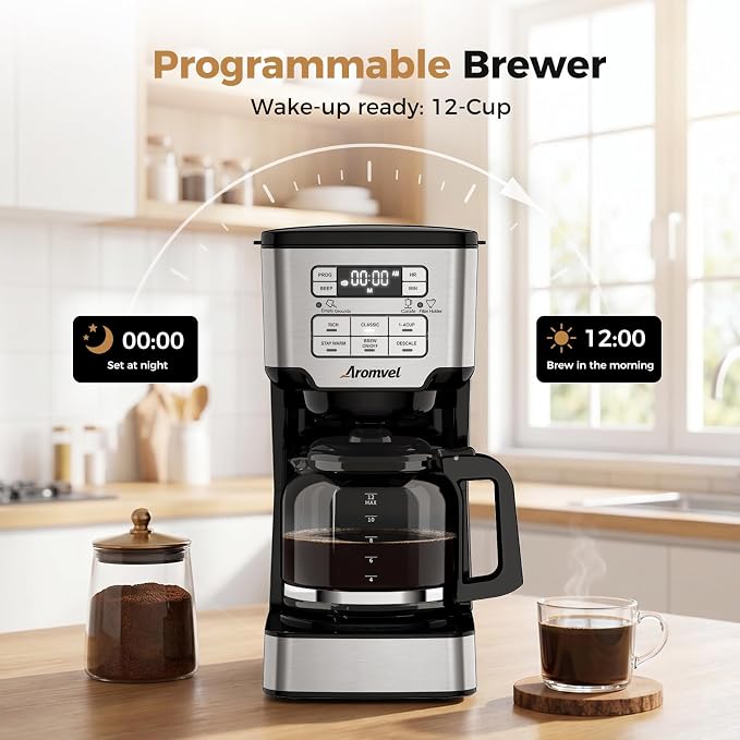 12-Cup Drip Coffee Maker Programmable, Adjustable Brew Strength | 24-Hour Delay Brew & 4-Hour Keep Warm, 1-4 Cup/Classic/Rich Coffee Brewer for Home Office, Coffee Machine with Glass Carafe - Image 2