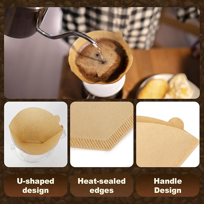 240 Count #2 Coffee Filtets 2-4 Cup, Premiun Unbleached Natural Coffee Paper Filters, No Blowout, Disposable Coffee Filter Cone Paper for Pour Over and Drip Coffee Maker