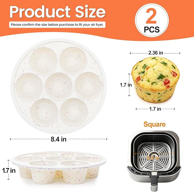 Vinino Silicone Air Fryer Muffin Pan with Reinforced Frame, Egg Bite Mold | 7 Cup Air Fryer Accessories, 2 Pack Silicone Muffin Pans for Oven, Perfect for Egg Bites, Muffins, Tarts, BPA-Free, Cream - Image 4