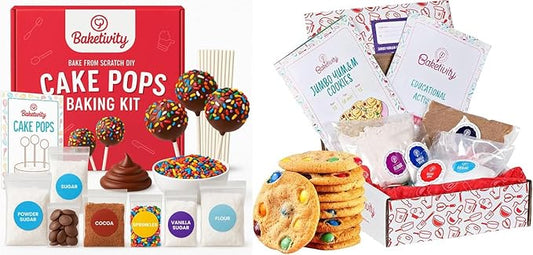 Baketivity Baking Kit Bundle – DIY Jumbo Yum&m Cookies & Delicious Cake Pops – Kids Baking Set with Pre-Measured Kosher Ingredients, Illustrated Recipes & Video Tutorials – Fun Activity for Ages 6-12+