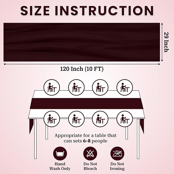 Pack of 25 | Burgundy | 10ft Chiffon Table Runner 29x120 Inches Long Romantic Rustic Sheer Gauze Runner for Wedding Bridal Shower Birthday Banquets Engagement Spring Easter Boho Decorations - Image 3