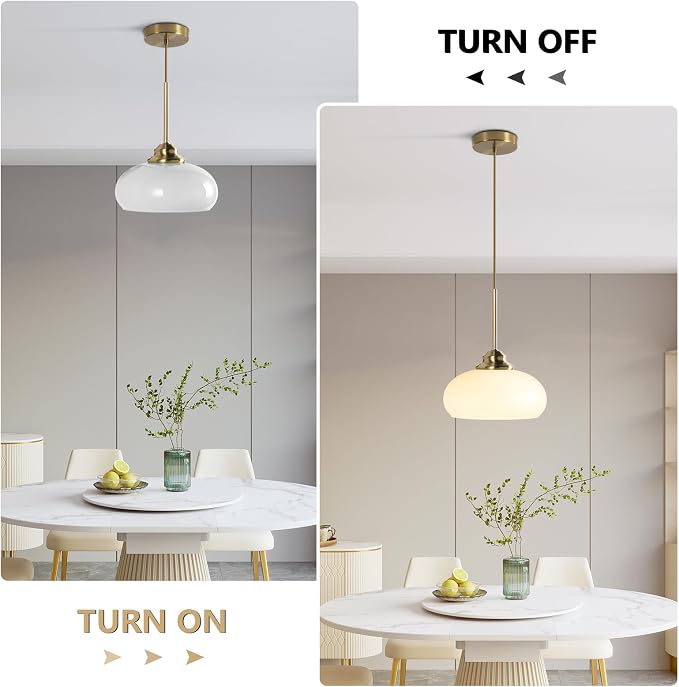 KCO Lighting White and Gold Pendant Light Milk Glass Hanging Light Fixtures Small Dome Pendant Light Brass Pendant Lighting - Image 4