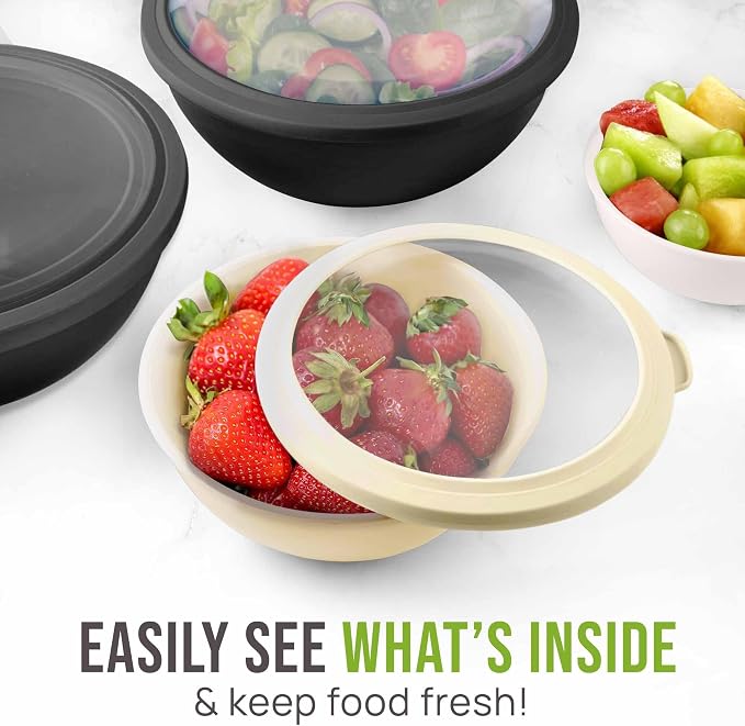Zulay Kitchen 12 Piece Plastic Mixing Bowls with Leak-Proof Lids Set - Microwave and Freezer Safe Kitchen Mixing Bowls for Preparing, Serving and Storing - Large Nesting Bowls (Midnight Ombre) - Image 5