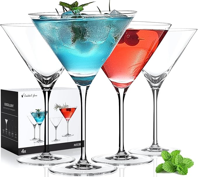 Martini Glasses Set of 4, 9oz Coupe Cocktail Glasses for Margarita | Glassware, Manhattan, Cosmopolitan, Espresso, Home Bar, Evening Parties, Birthdays, Housewarming Gift by LUNAMANTHA
