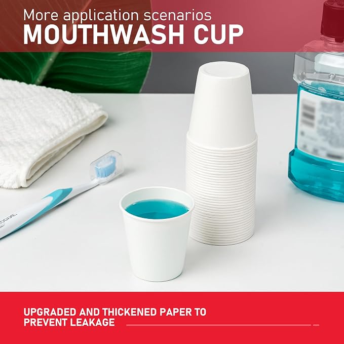 200 Pack 3 oz Bathroom Paper Cups, Small Bathroom Cups, Food-Safe Mouthwash Paper Cups, Leak-Free Small Disposable Coffee Cups for Daily Use, Travel and Camping - Image 3