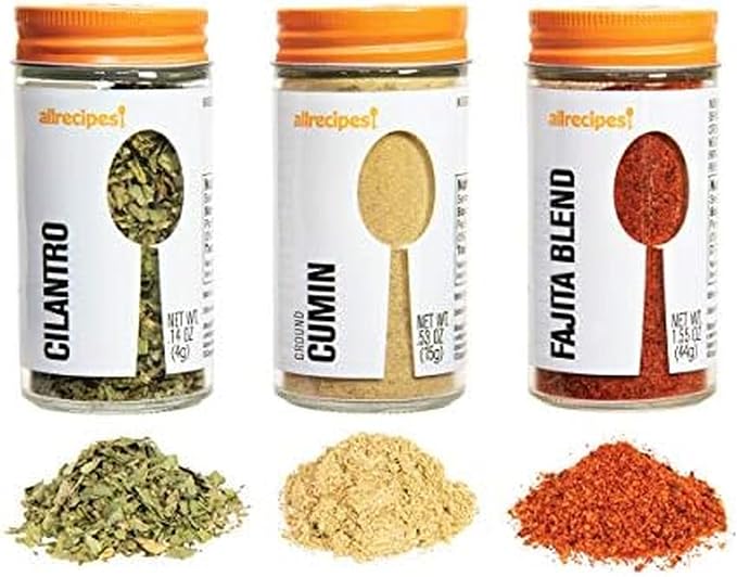 Allrecipes Taste of Mexico (Cilantro, Ground Cumin, Fajita Blend) in Glass Jars with Removable Sifter Caps for Sprinkling, Set of 3 by Allrecipes