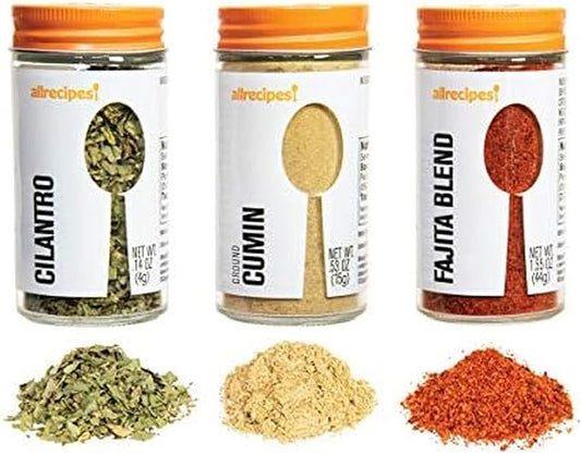 Allrecipes Taste of Mexico (Cilantro, Ground Cumin, Fajita Blend) in Glass Jars with Removable Sifter Caps for Sprinkling, Set of 3 by Allrecipes