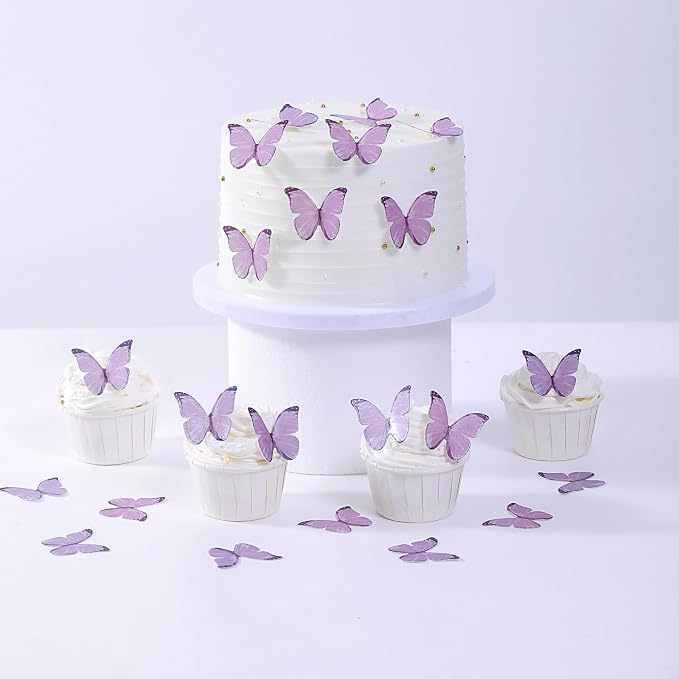 48PCS Wafer Paper Butterfly Cake Toppers YOcity Edible Butterflies for Cake Decorations Purple Butterfly Cupcake Toppers for Birthday Party Wedding Food Decorations (Purple) by YOcity