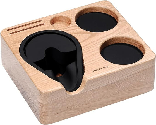 Normcore Espresso Tamping Station For 54mm 58mm Espresso Machine Accessories, OAK Tamping Mat Portafilter Holder, Espresso Coffee Equipment, Solid American White OAK Wood