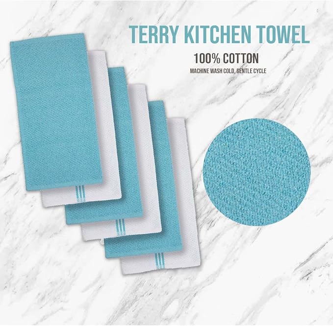 Lane Linen 16Pc Kitchen Towel Set - Heat Resistant Oven Mitts & Pot Holders, Reusable Dish Cloths, Absorbent Hand Towels - Aqua - Image 6
