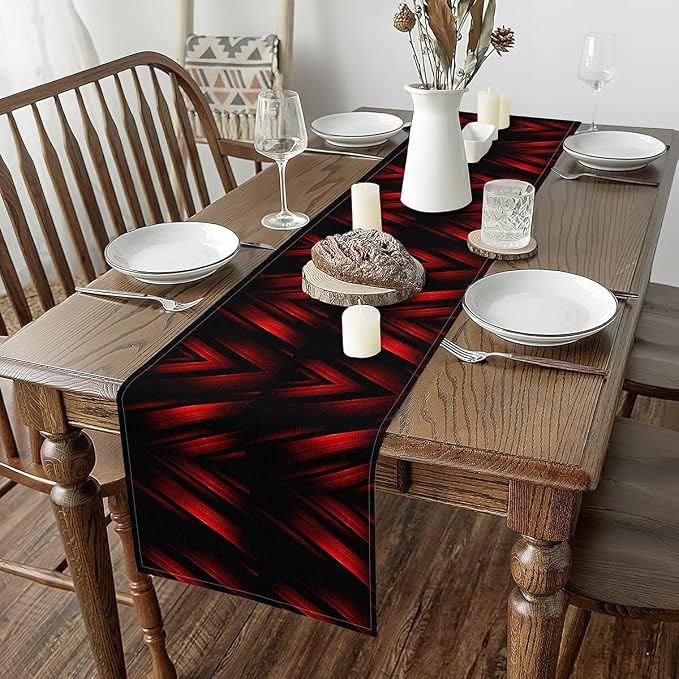Feelyou Red and Black Table Runner Abstract Lines Home Kitchen Dining Decor Dresser Scarfs 60x13 Inch Geometric Decorations Indoor Outdoor Party Supply Abstract Home Decor - Image 2