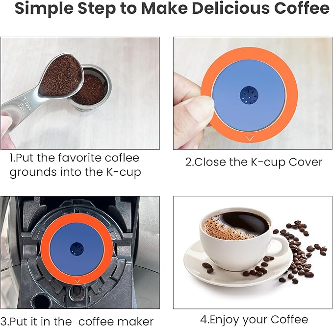 Reusable K Cups Coffee Pod Filters for keuring 2.0 and 1.0, Metal Filter for Coffee Maker,Stainless Steel Reusable K Cups Sturdy Filters (4PACK)