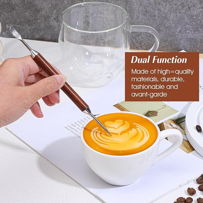 2Pcs Latte Art Pen Set, Coffee Drawing Tool, Stainless Steel Pen for Coffee, Dual-Ended Latte Art Tool, Barista Tools, Suitable for Coffee Drawing Making Enthusiasts