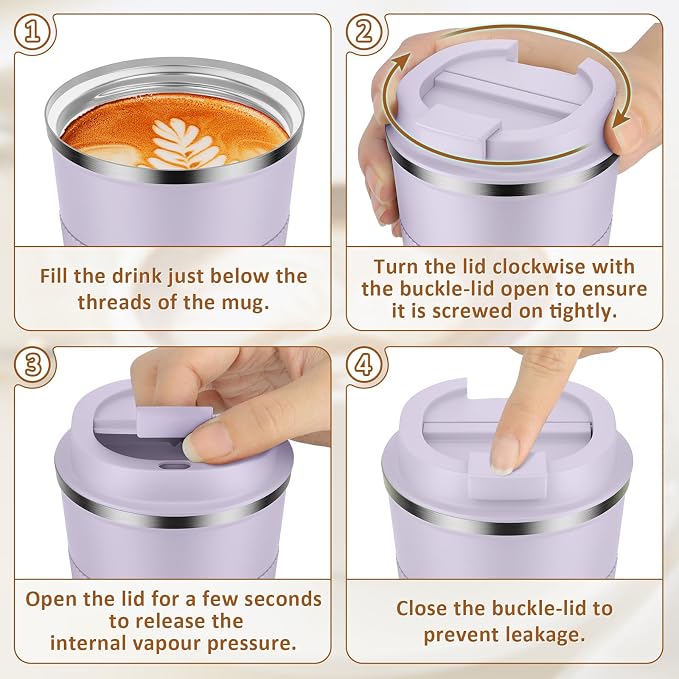 KETIEE Travel Mug 12oz: Insulated Coffee Mug with Leakproof Lid, Travel Coffee Mug Vacuum Stainless Steel Double Walled Reusable Coffee Cup for Hot and Iced Coffee Tea Water (Purple) - Image 9