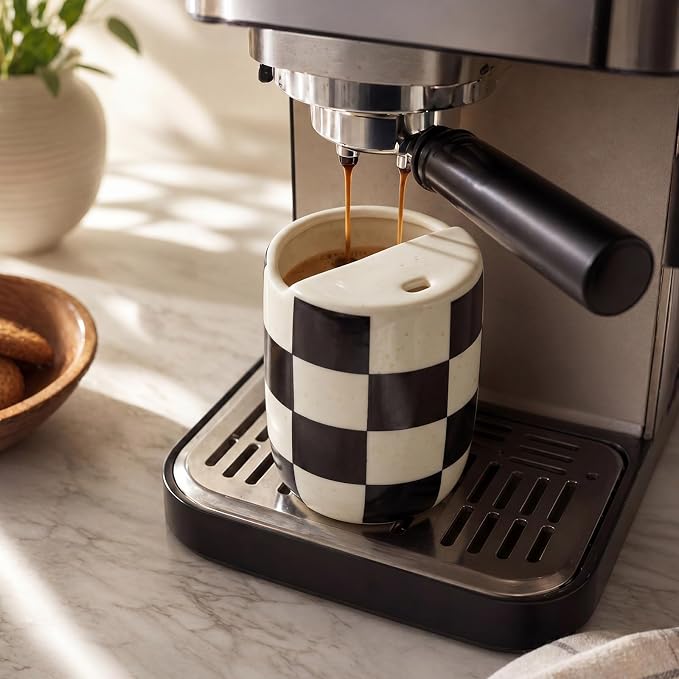Ceramic Mug with Sip Hole 10 oz Novelty Checkered Coffee Mug | Hand Painted, Ceramic Cup, Heat Resistant, Non Slip, Built in One Lid Handcrafted Mugs for Coffee Lovers - Image 4