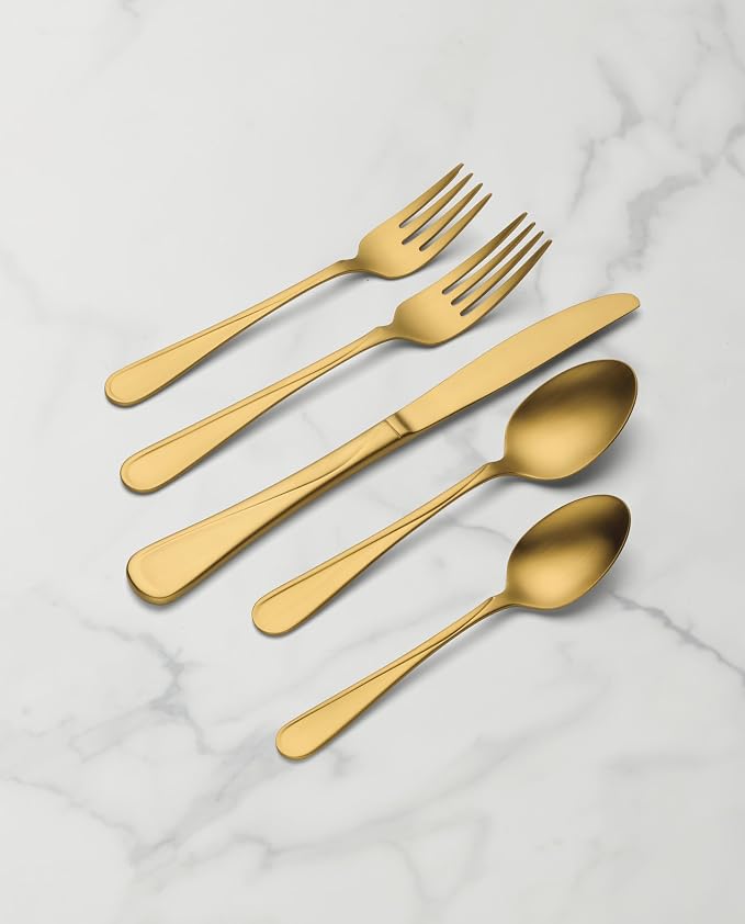 Oneida Flight Gold Satin 20-Piece 18/0 Silverware Set for 4, Flatware | satin finish, dishwasher safe | includes knives, forks, and spoons | heavy duty, cutlery set for kitchen and dining, utensils - Image 5