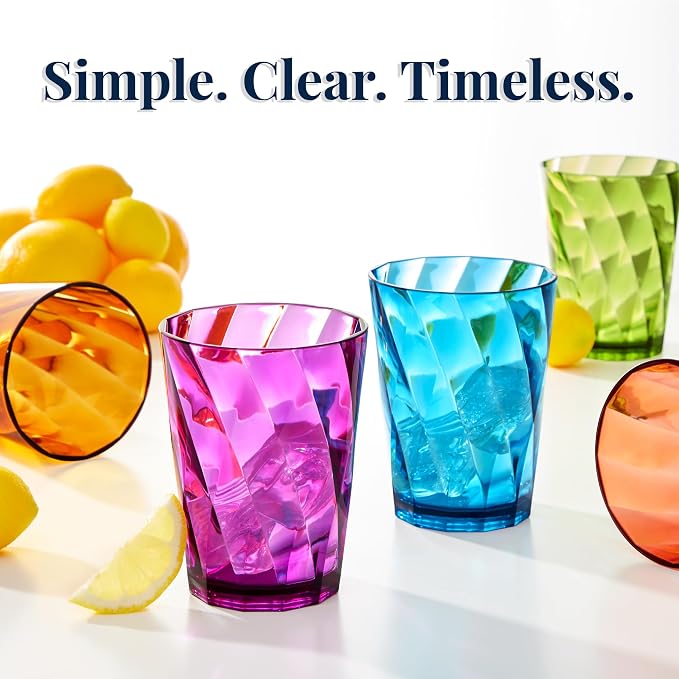US Acrylic Optix Plastic Reusable Drinking Glasses (Set of 8) 14oz Rocks Cups in Jewel Tone Colors | BPA-Free Tumblers, Made in USA | Top-Rack Dishwasher Safe - Image 6
