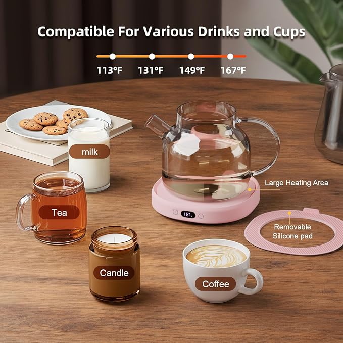 Coffee Mug Warmer Set Smart Electric Heated Cup Beverage Tea Candle Plate | You are Awesome Pink Mug Electric Warmer Set for Office Desk, 4 Temperature Control 8 Hrs Auto Shut Off, Ideal Gift for Women - Image 6