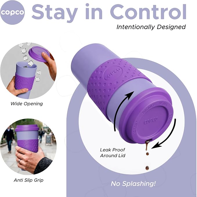 Copco Acadia Travel Mug, 16 Oz - Purple & Light Purple, Set of 2 | Reusable Double Wall Insulated Cup with Spill-Resistant Lid, Non-Slip Grip, Fits Car Cup Holders, Microwave & Dishwasher Safe - Image 5