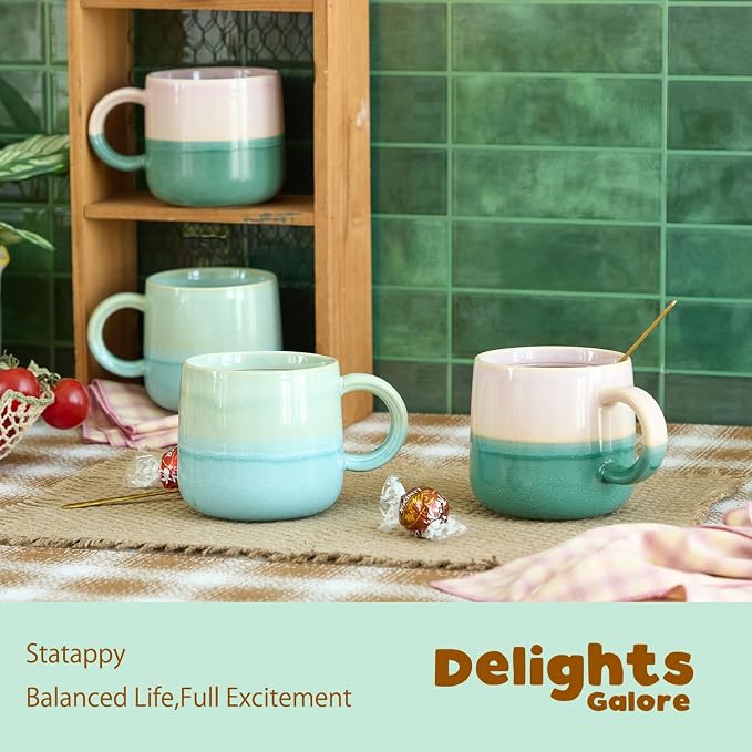 2 Pack Large Coffee Mugs 16 Oz - Hand Painted Gradient Ceramic Cups, Microwave & Dishwasher Safe. Aesthetic Pink Green Tea Mug Set for Women, Unique Kitchen Decor Gift - Image 8
