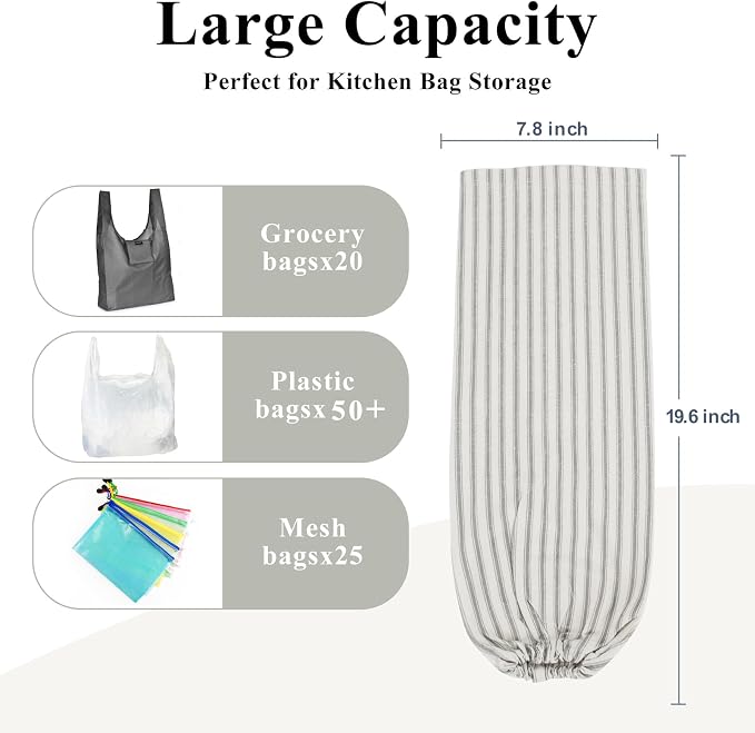 Plastic Bag Holder, Wall Mount Grocery Bag Organizer for Home Kitchen Pantry Decor (Grey) - Image 3