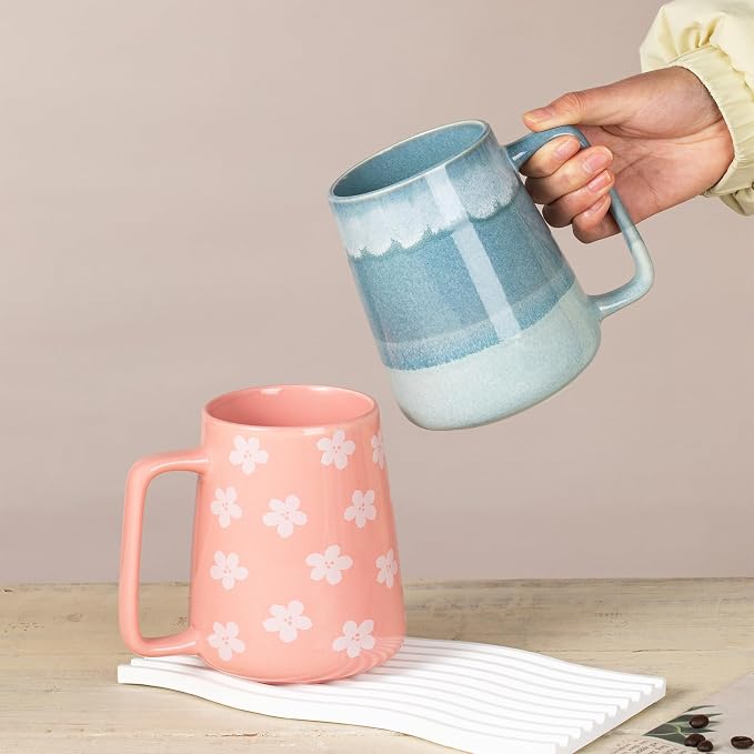 24 oz Large Ceramic Coffee mugs, Extra Large Cup, Big Handle (24 oz pink) | Extra Large Tea and Coffee Cups, Large Handle Coffee Mug for Office and Home, Microwave and Diahwasher Safe - Image 3