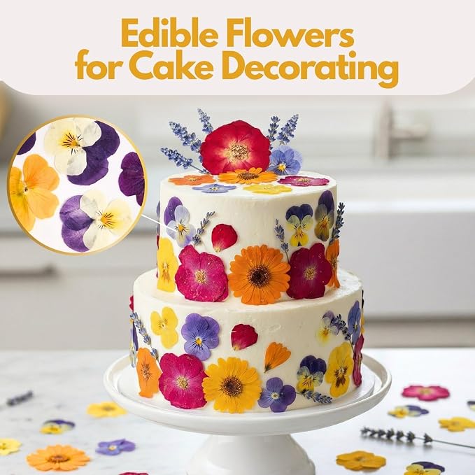 70 Pcs Edible Flowers for Cocktails & Cake Decorating – Real Dried Edible Flowers Cupcake Toppers, Food Grade Edible Pressed Flowers for Drinks, Garnish & Crafts (Pansies, Rose, Calendula, Lavender) - Image 5