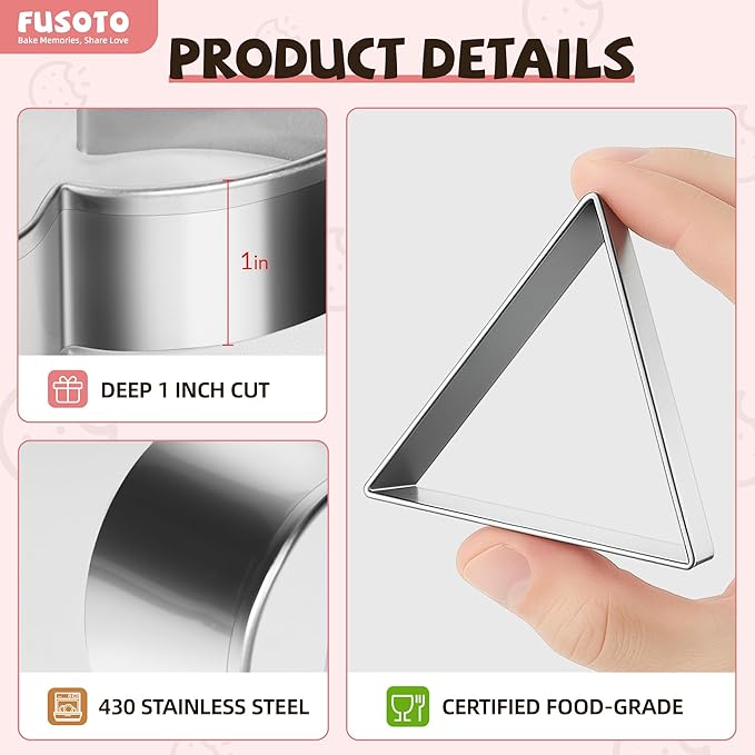 6PCS Triangle Cookie Cutter Set, Stainless Steel Kitchen Baking Supplies, for Biscuit, Homemade Cookies, Cake Decorating, Geometric Cookie Cutter, (1.5", 2", 2.5", 3", 3.5", 4"), Triangle